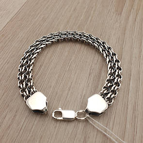 Срібний браслет чоловічий бісмарк плоский. Чоловічий срібний браслет на руку. Ширина 8 мм / 19 см