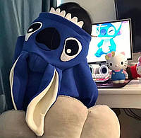 Жіноче сине оверсайз худі на блискавці, з капюшоном. Толстовка повсякденна на флісі, з накатом, розмір 42-46. Кофта Стіч