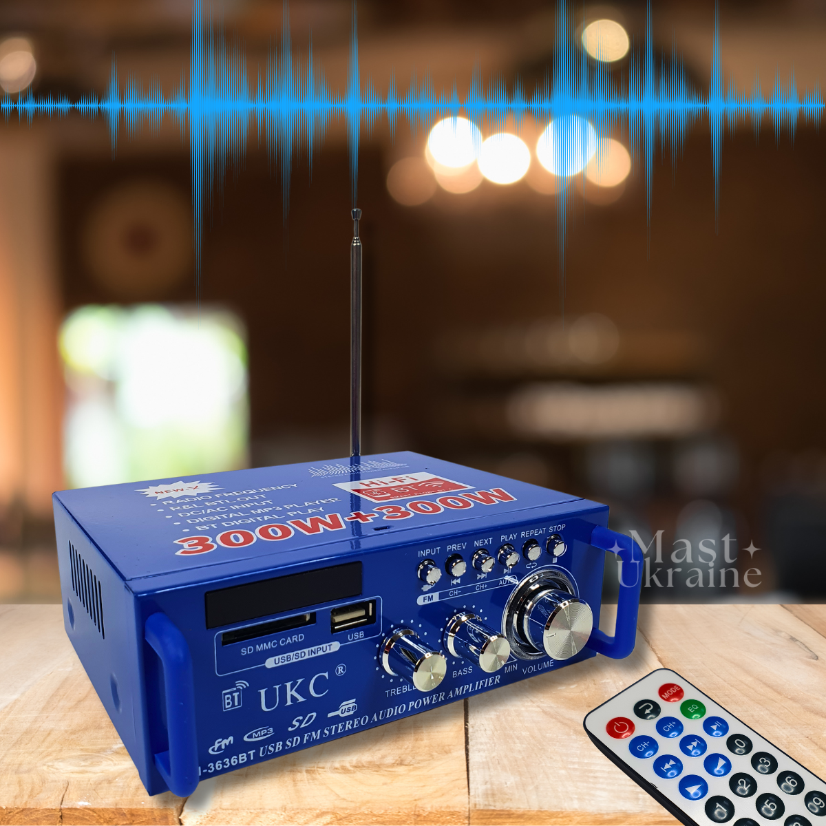 Підсилювач потужності звуку UKC з Bluetooth, портативний стереопідсилювач з пультом AMP-3636