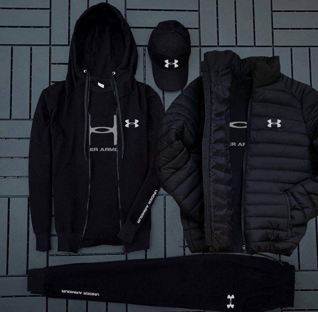 Спортивний костюм чоловічий Under Armour куртка футболка кепка весняний осінній андер армор чорний