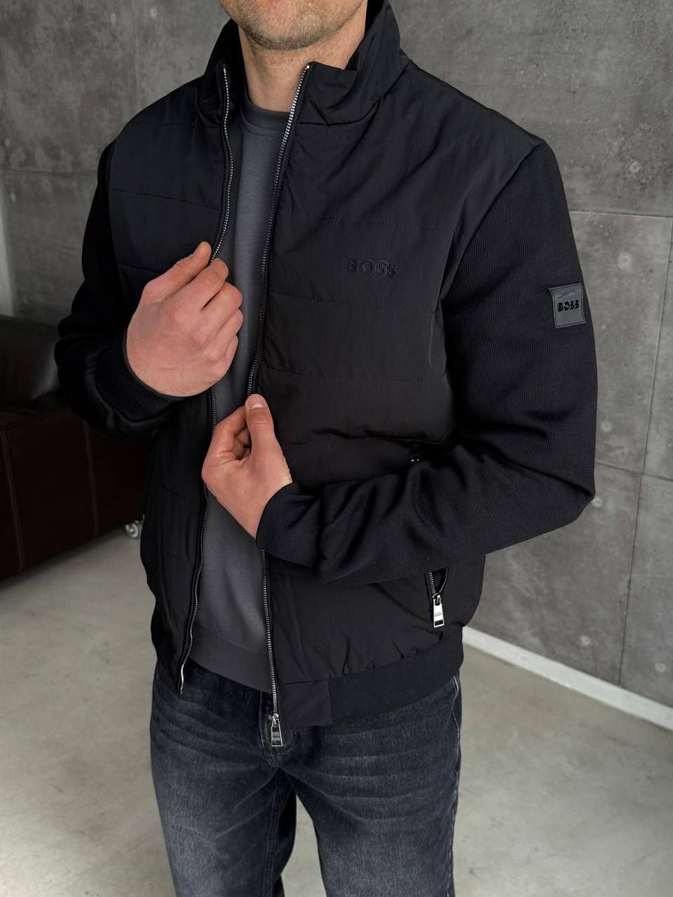 Чоловіча демісезонна куртка вітровка Hugo Boss H5035 чорна