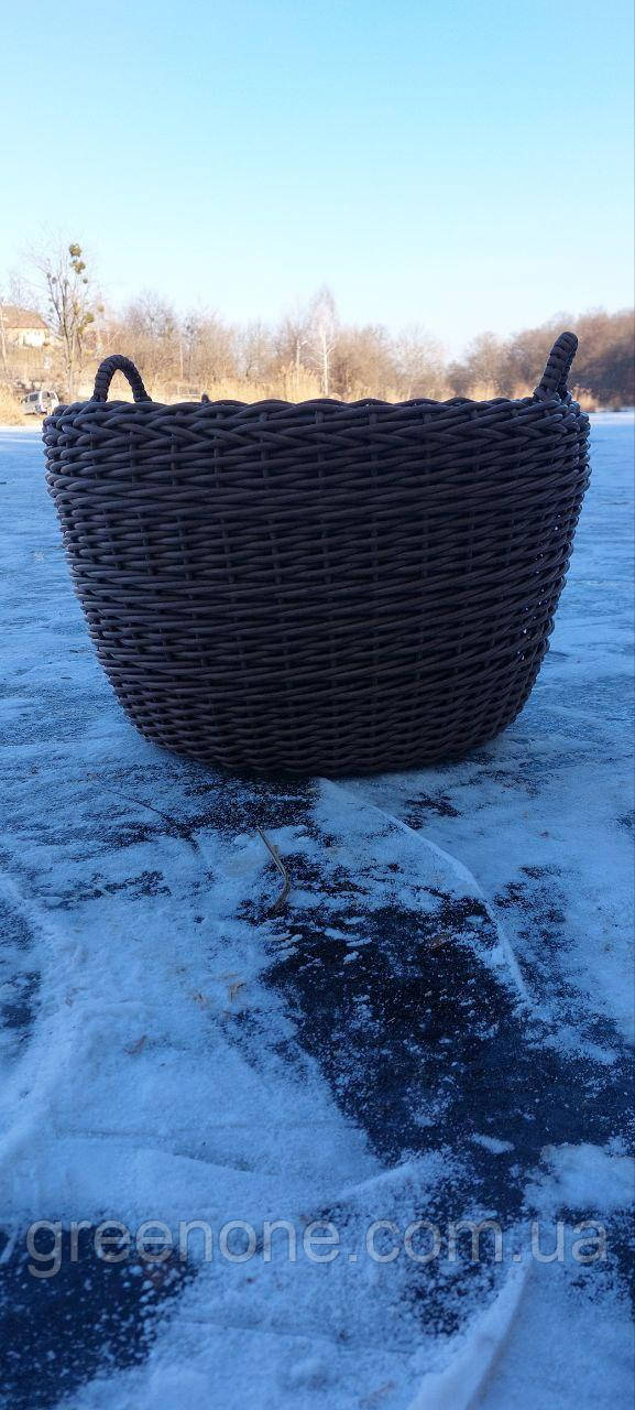 Корзина кольору венге, плетена з ручками зі штучного ротанга ручної роботи 45 л, фото 1