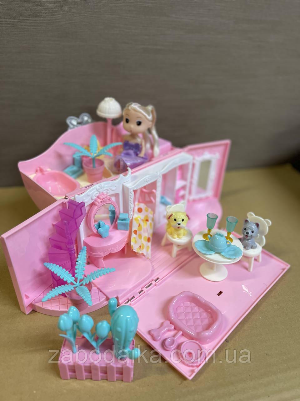 Дитячий ляльковий будиночок розкладний із меблями лялькою для дівчинки рожева сумочка, фото 1
