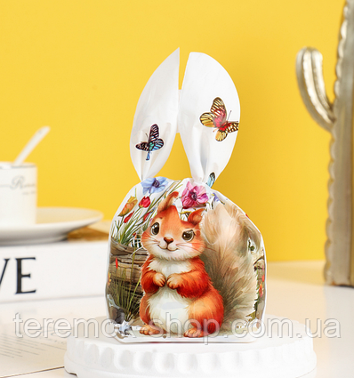 Пакети подарункові з малюнком Білочка№2 з вушками- зав'язками для цукерок 22х13 см набір 10 шт