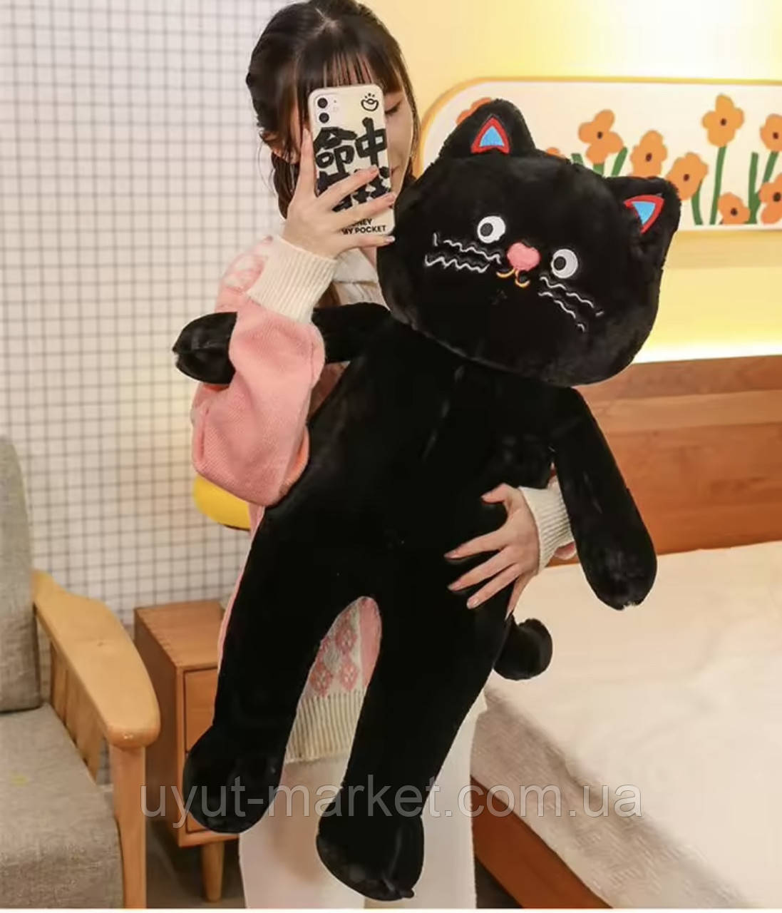 М'яка плюшева іграшка товстий Кіт Батон 60см чорний, фото 1