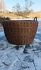 Великий коричневий кошик для дров, дровник плетений з металевими ручками зі штучного ротанга ручної роботи 45 л, фото 6