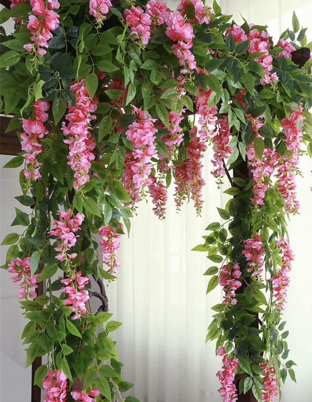 Штучна гілка гліцинії ампельна рожева 85 см за 10 шт., фото 1
