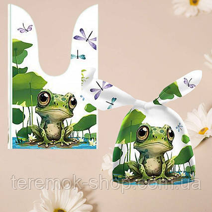 Пакети подарункові з малюнком Жабка з вушками- зав'язками для цукерок 22х13 см набір 10 шт