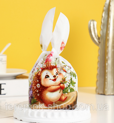 Пакети дитячі з малюнком Їжачок з вушками-зав'язками для маленьких частувань 22х13 см 10 шт