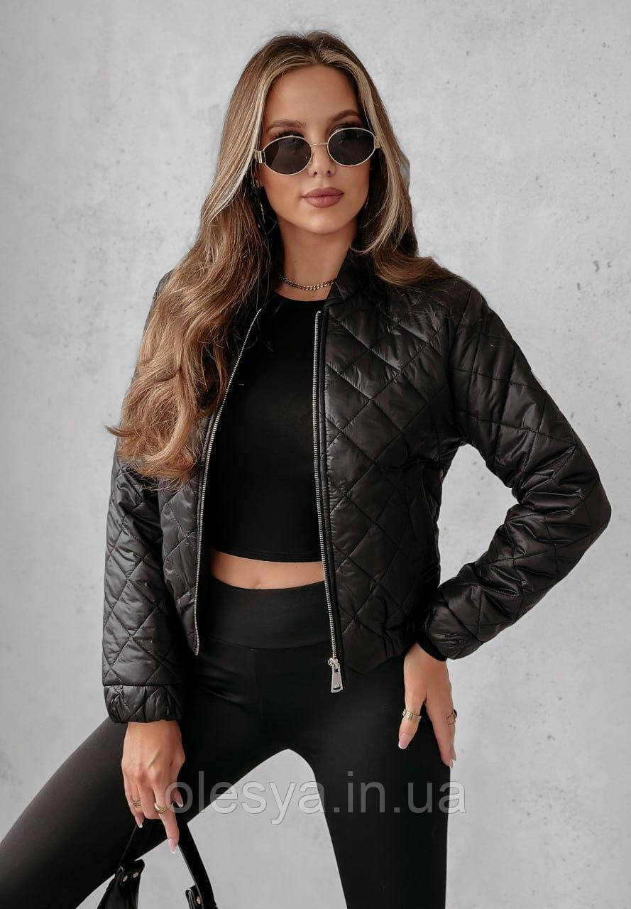 Демісезонна жіноча коротка стьобана куртка весна- осінь 1041 Розміри 42- 52, фото 1