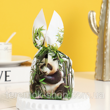 Пакети дитячі з малюнком Ведмідь Панда з вушками-зав'язками для маленьких частувань 22х13 см 10 шт