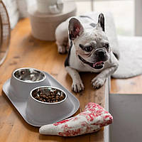 Миска сталева 2 шт. для собак/кота на пластиковій похилій підставці Double Bowl GWL-28 біла (GS-149126)