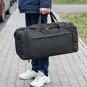 Дорожня спортивна сумка з відділом для взуття чорна тканинна для тренувань містка на 53л TRIUMF Black