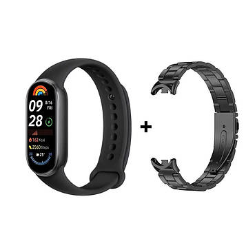 Комплект: Фітнес-браслет Xiaomi Smart Band 9 Midnight Black + металевий ремінець Type С Black