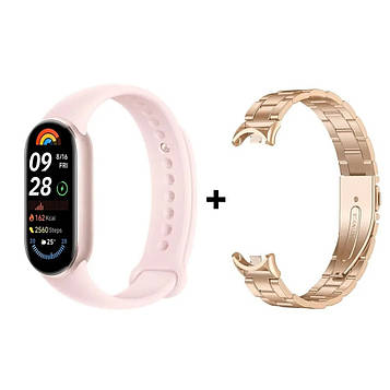 Комплект: Фітнес-браслет Xiaomi Smart Band 9 Mystic Rose + металевий ремінець Type C Rose gold