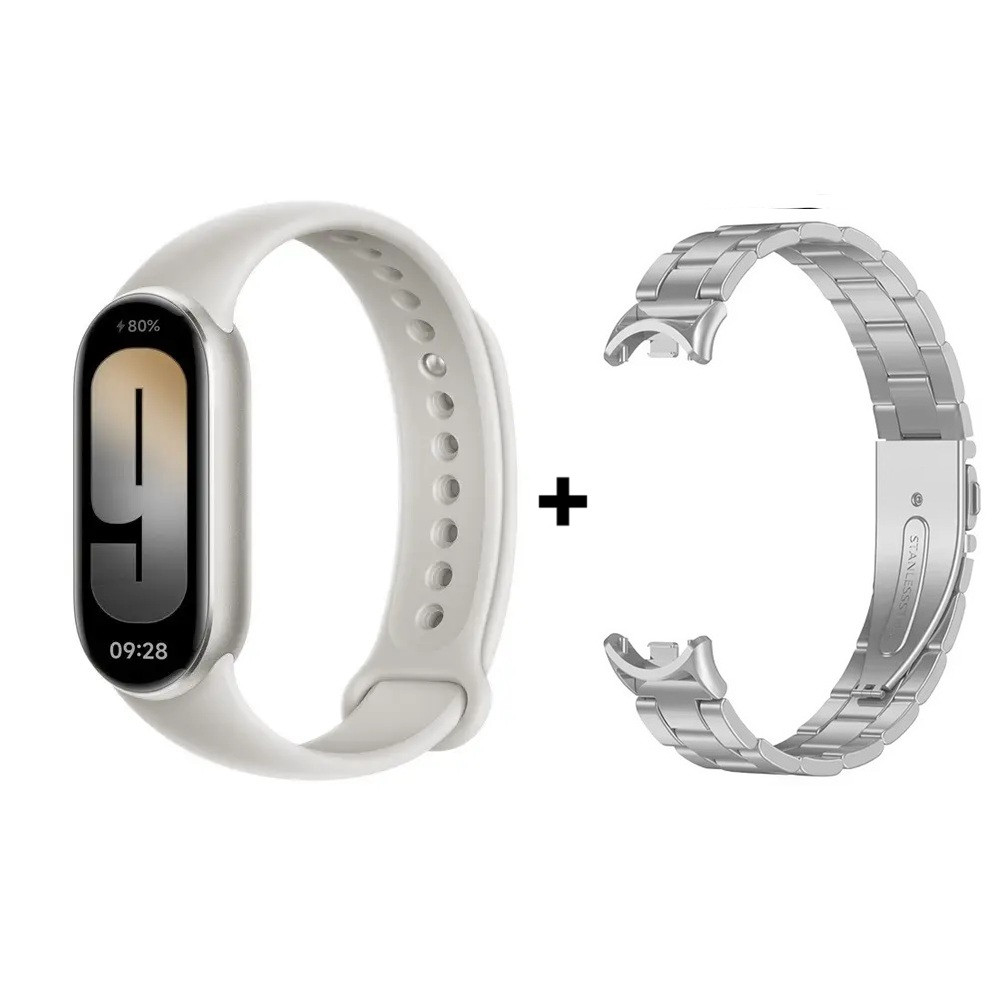 Комплект: Фітнес-браслет Xiaomi Smart Band 9 Titan Gray + металевий ремінець Type C Silver