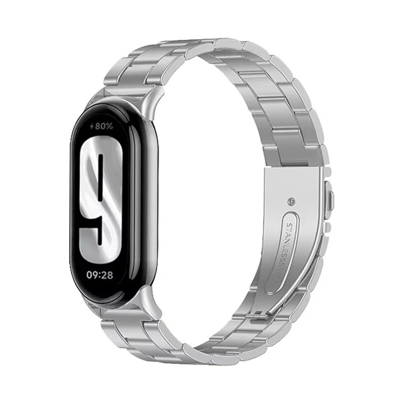 Ремінець для фітнес-браслету Xiaomi Mi Band 8,9,10  Type C металевий із застібкою сріблястий, фото 1