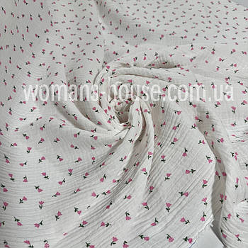 Тканина Муслін жатка двошаровий Тюльпан на біло молочному