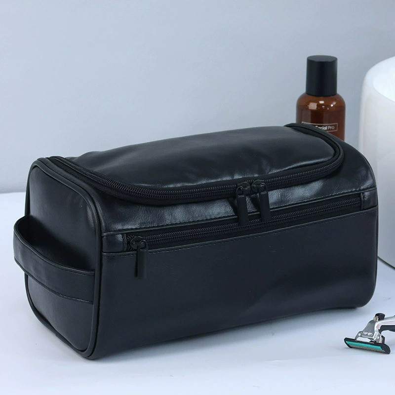 Чоловіча косметичка/несесер для душу дорожня LEATHER BAG з екошкіри чорна (GS-130320)