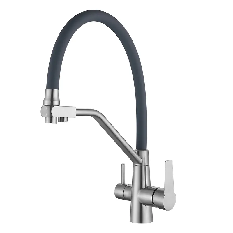 Змішувач для кухні Mixxus FUL-021 REFL.BLACK з гнучким виливом та виходом для питної води (MX0787)