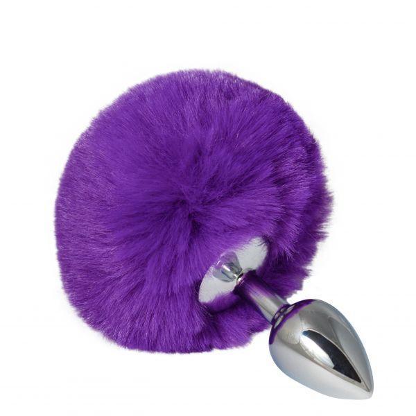 Анальний корок хвіст, розмір S, Bunny Tail з помпоном фіолетового кольору, металевий, фото 1