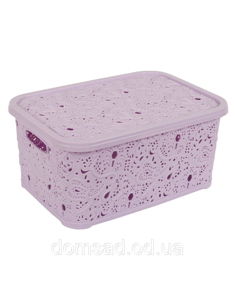 Кошик із кришкою ажурний, Efe plastics 28 л, пудра