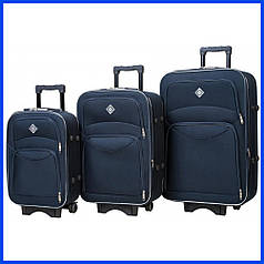 Валіза дорожня на коліщатках набір 3 шт маленька середня і велика Bonro Style синя тканина текстиль