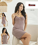 Нічна сорочка на вузькій бретельці натуральна віскоза однотонна (M-L-XL)