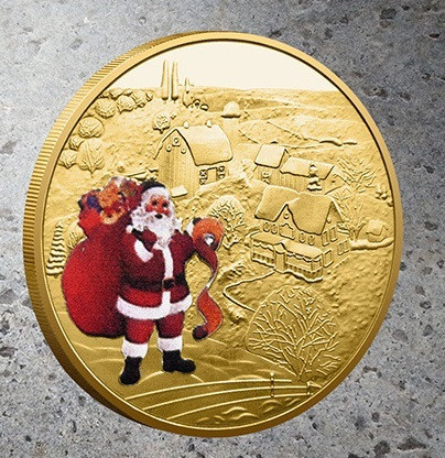 Монета сувенір Санта прийшов "Щасливого Різдва!" голд подарунок на Новий рік і Різдво, фото 1