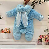Теплий комбінезон чоловічок для новонародженого 56-62 см Зайчик хвостик відстібається Весна Осінь, фото 6