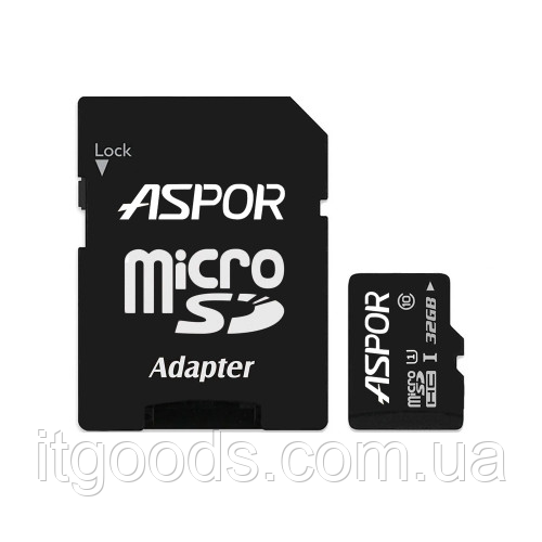 Карта пам'яті Aspor MicroSDHC 32GB UHS-I (Class 10) + SD adapter