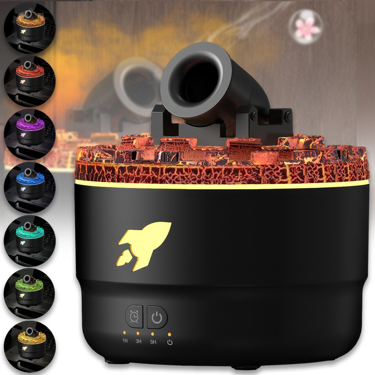 Зволожувач повітря у вигляді Башти з гарматою на 280 мл з RGB підсвічуванням Чорний, фото 1