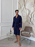 Муслиновый халат домашний мужской темно синий, Удобный домашний халат для мужчин хлопковый легкий