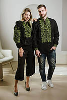 Парные вышиванки комплект женская и мужская вышиванка черная с зеленой вышивкой