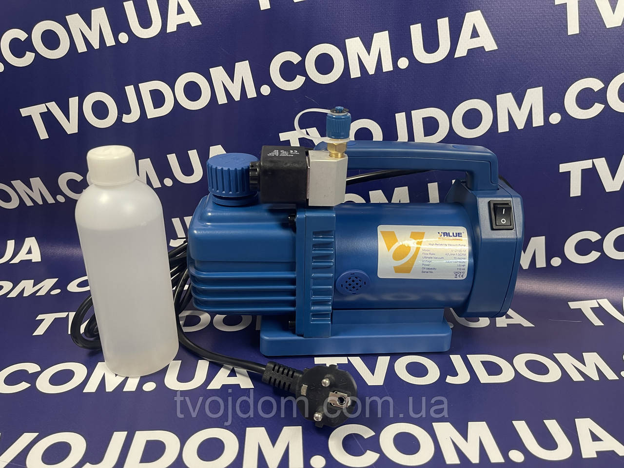 Вакуумний насос Value NEW VI-215S-М (2ступ. 42 л/хв) з соленоїдом 15мік. полегшений, фото 1