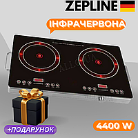 Двоконфоркова інфрачервона електроплита Zepline з сенсорним керуванням Настільна інфрачервона плита 4400 Вт на 2 конфорки