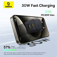 Мережевий зарядний пристрій Baseus Palm Fast Charger Type-C+USB 30W (With Cable Type-C to Type-C 60W 1m), фото 6