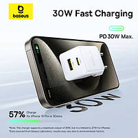 Мережевий зарядний пристрій Baseus Palm Fast Charger Type-C+USB 30W (With Cable Type-C to Type-C 60W 1m), фото 8