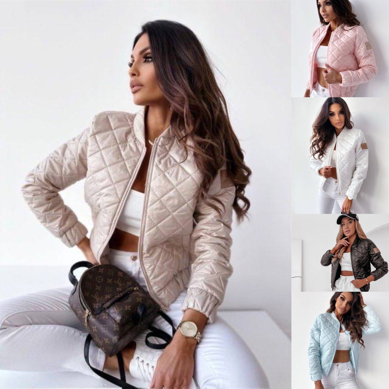 Жіноча весняна куртка Бомбер 42-44,46-48 50-52,54-56 чорний, беж, білий, персик,блакитний. - фото 1 - id-p2525421622