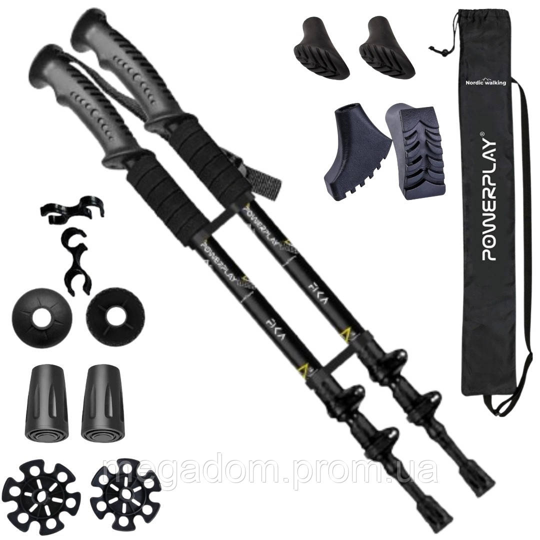 Трекінгові палиці PowerPlay 9109 Fika Black/Yellow 60-135 см (пара) + 2-ві пари чобітків + чохол, фото 1