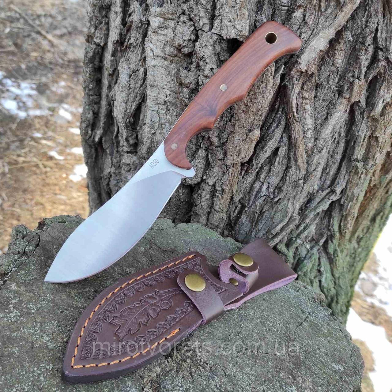 Ніж шкуроз'ємний, обробний М390, дерев'яне руківя, з чохлом, фото 1