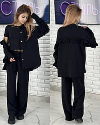 Стильний костюм ТРІЙКА для дівчат– сорочка, топ та штани (оверсайз), розміри на рости 128 - 160