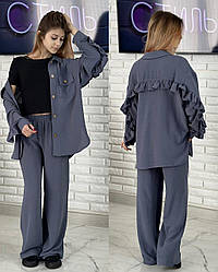 Стильний костюм ТРІЙКА для дівчат– сорочка, топ та штани (оверсайз), розміри на рости 128 - 160