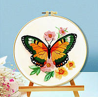 Набір для вишивання ГЛАДДЮ за нанесеним на канву контуром "Метелик" БЕЗ ОРУЧА. Льон, 24*24 см