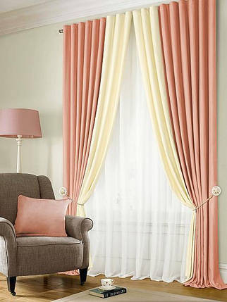 Готові Порт'єри "Кардинал Орлеан" Рожевий попіл + Молочный (Нубук, Шторна замша), фото 1