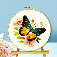 Набір для вишивання ГЛАДДЮ за нанесеним на канву контуром "Метелик 4" БЕЗ ОРУЧА. Льон, 24*24 см