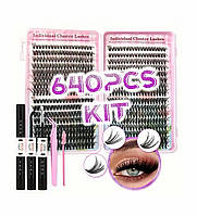 Набор для самостоятельного наращивания ресниц на дому 640 пучков (3D, 4D, 5D, 6D)