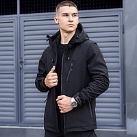 Чоловіча куртка soft shell Pobedov Matrix софтшелл Куртка демісезонна з капюшоном осінь весна чорна