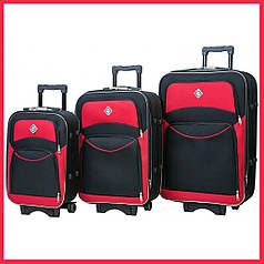 Валіза дорожня на коліщатках набір 3 шт маленька середня і велика Bonro Style чорно червоний тканина Cordura 600D