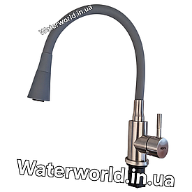 Змішувач для кухні на мийку з неіржавкої сталі з гнучким гусаком сірого кольору лійка два режими TM. Venta